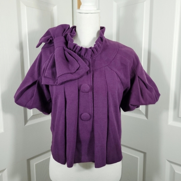 NWT Ryu Swing Coat Jacket in Purple Puff Sleeves & Big Bow Size Medium - Picture 3 of 13